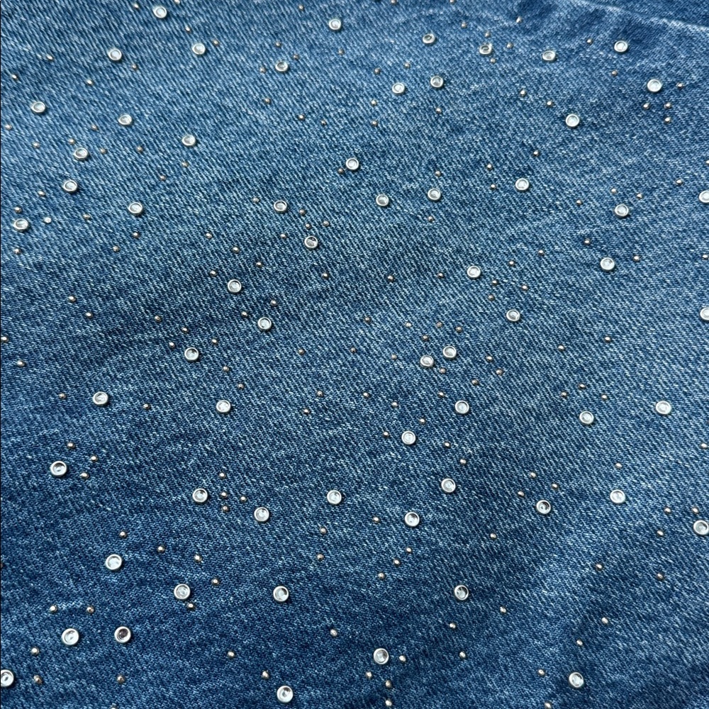 Zara - Rhinestone High Rise Straight Leg Jeans - Picture 8 of 10